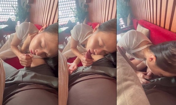 Em ngồi giữa quán cà phê công cộng, vạch quần anh ra bú cu ngon lành như không có ai xung quanh.